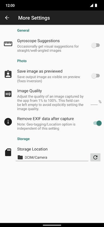 GrapheneOS camera settings
