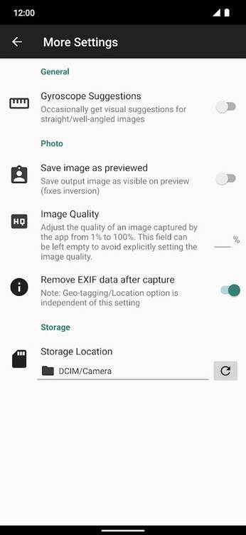 GrapheneOS camera settings