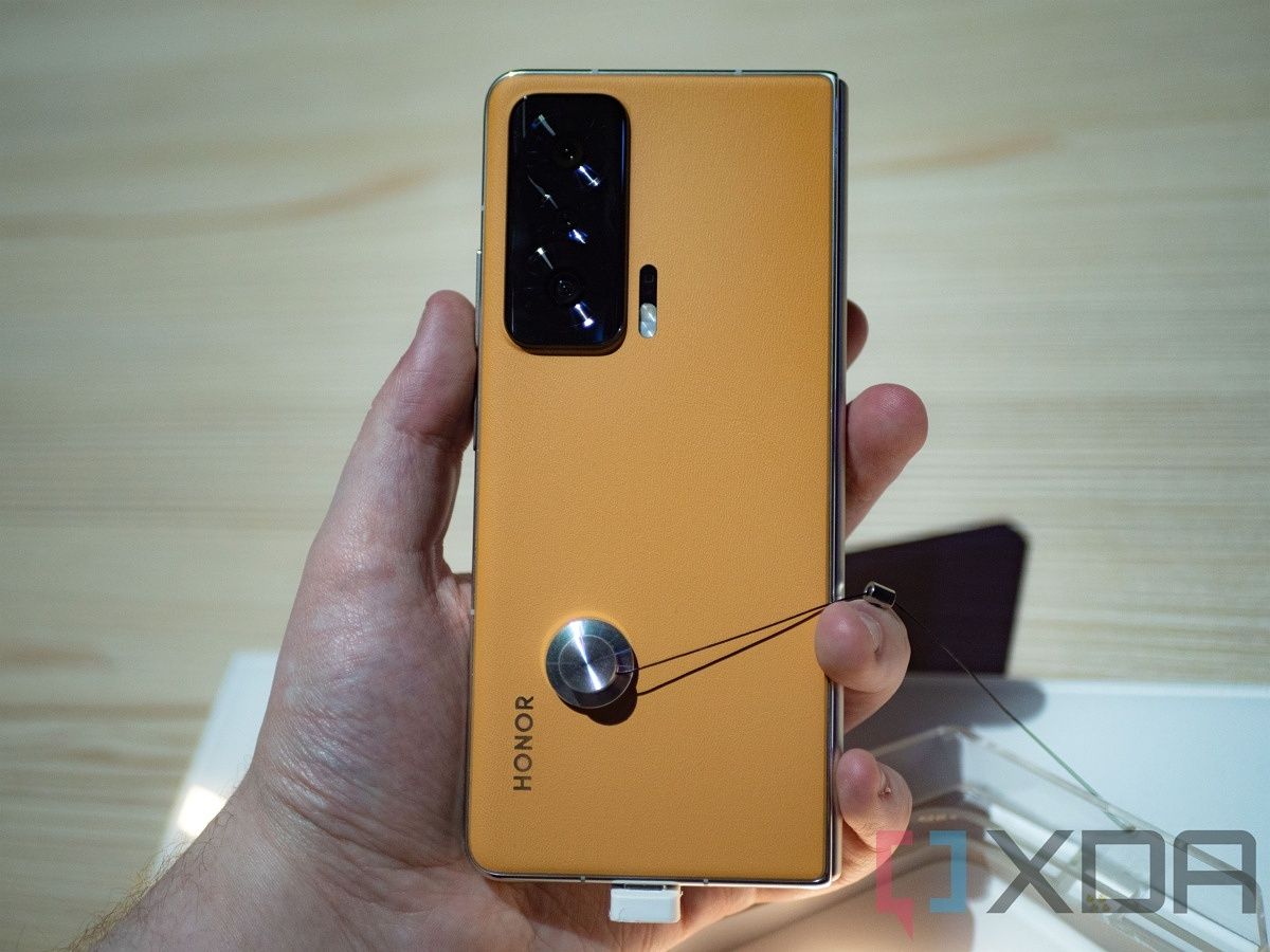 Honor Magic V orange leather back