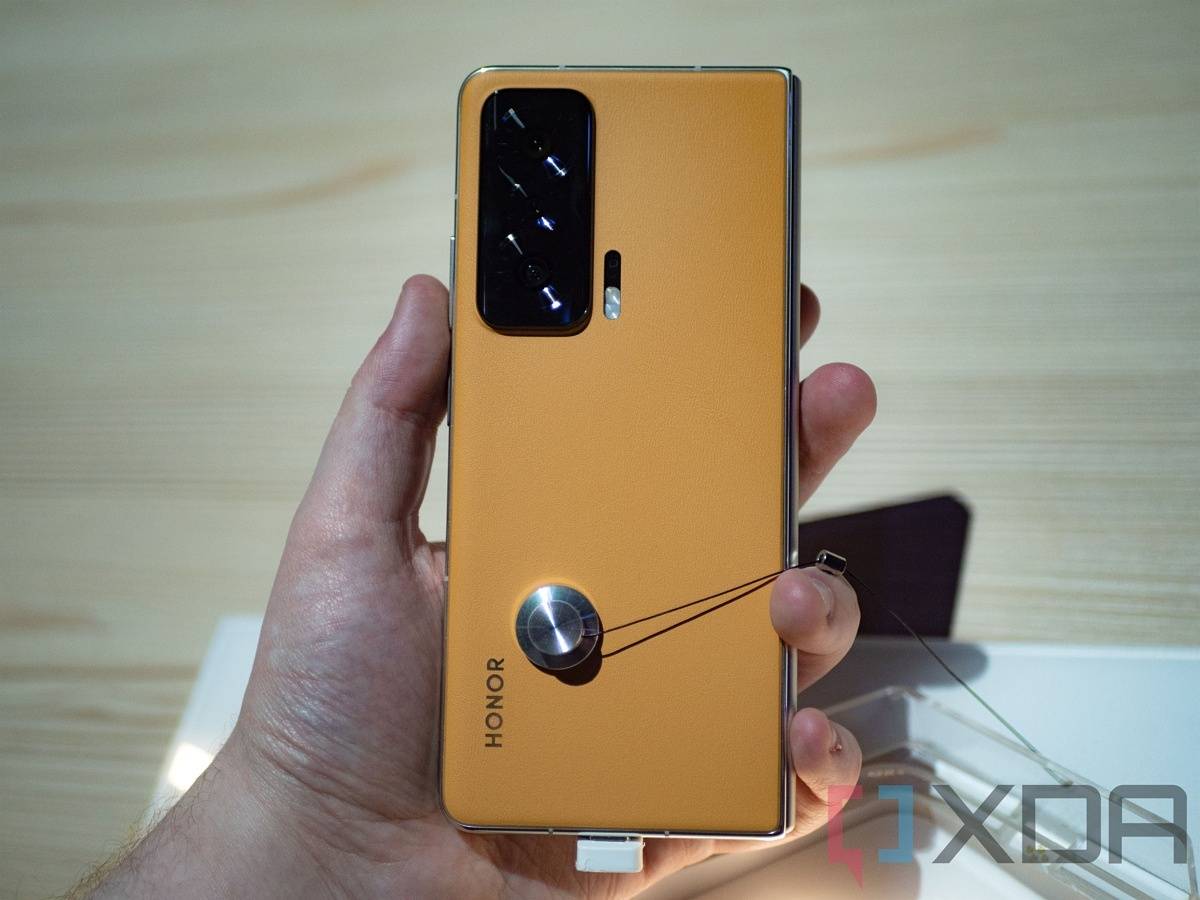 Honor Magic V orange leather back