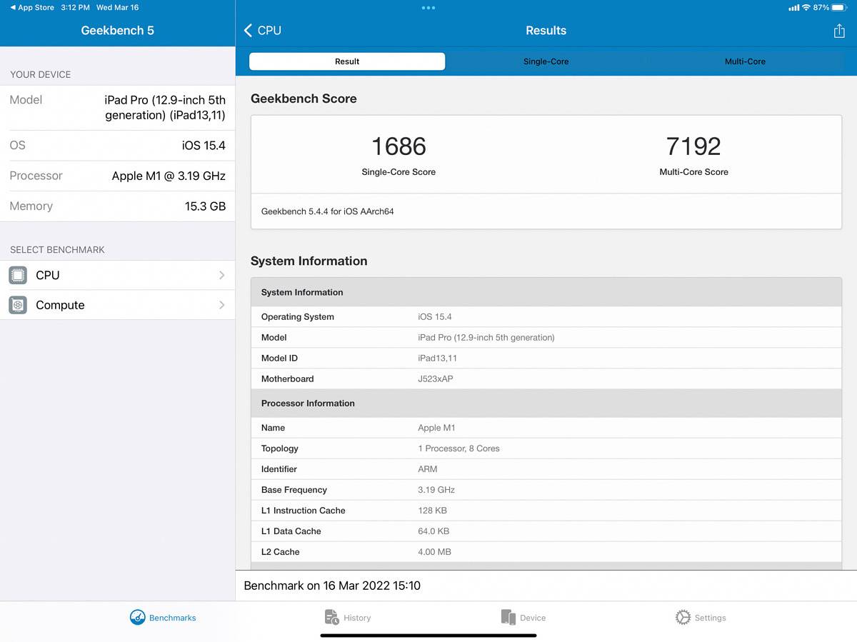 iPad Pro (2021) Geekbench score