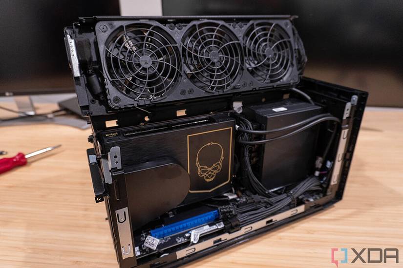 Intel NUC 12 Extreme with side removed and lid open