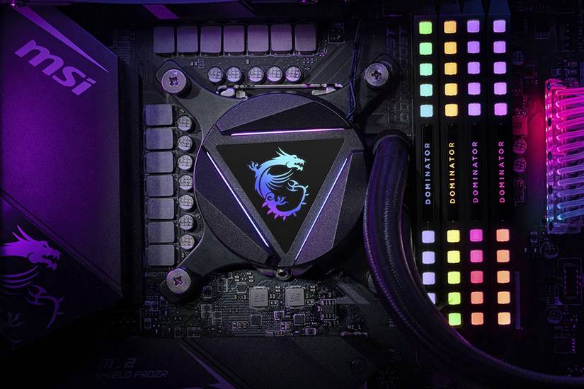 MSI CoreLiquid 240R liquid cooler block installed over a CPU