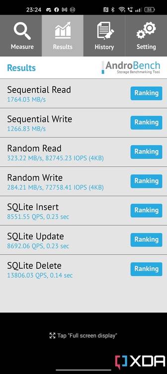 Androbench storage speed results from the Realme GT 2 Pro