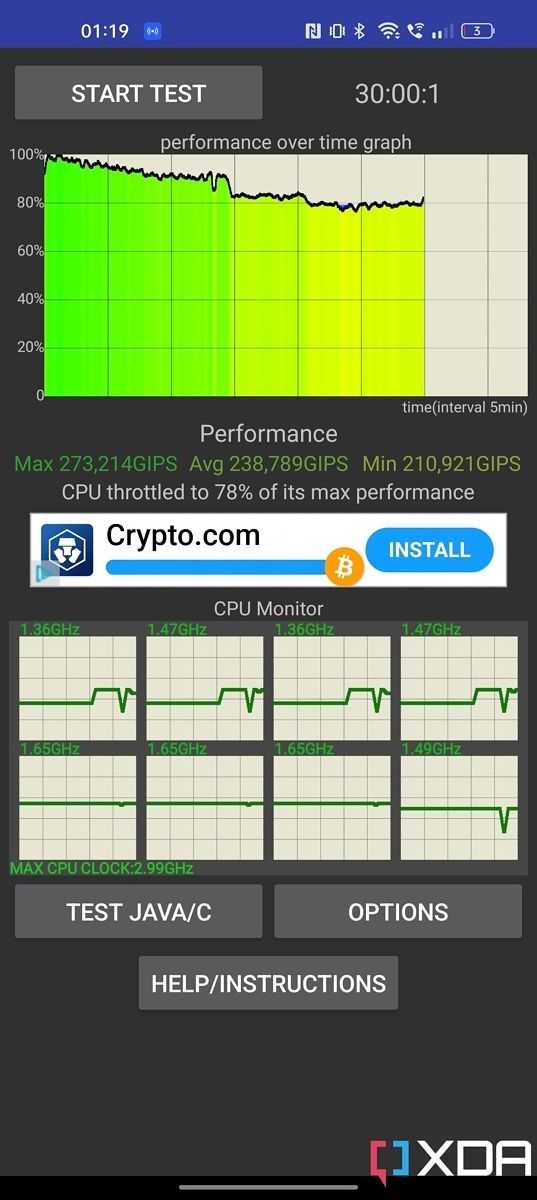 Realme GT 2 Pro CPU Throttling Test GT Mode off