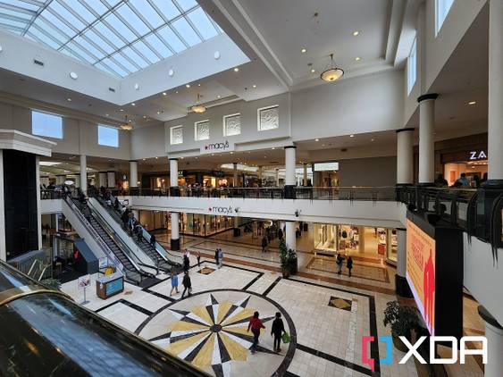 Wide-angle photo of the inside of a mall