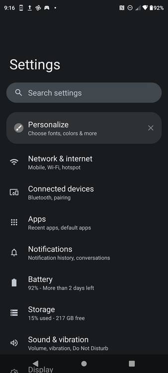 Settings app on Moto Edge Plus