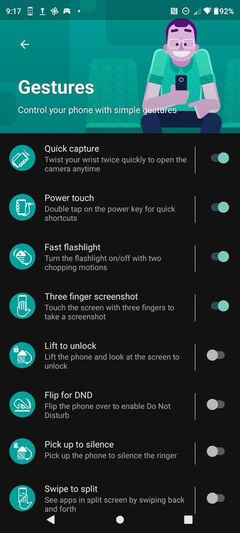 Gestures menu on Moto Edge Plus