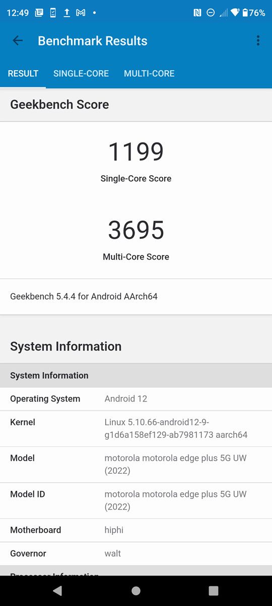 Geekbench on Moto Edge Plus