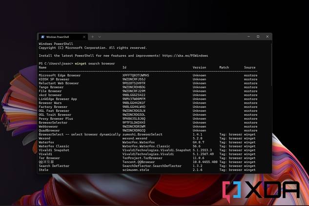 Search results for "browser" inWindows Package Manager
