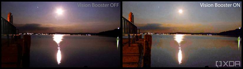 Comparison picture of Vision Booster on vs. off