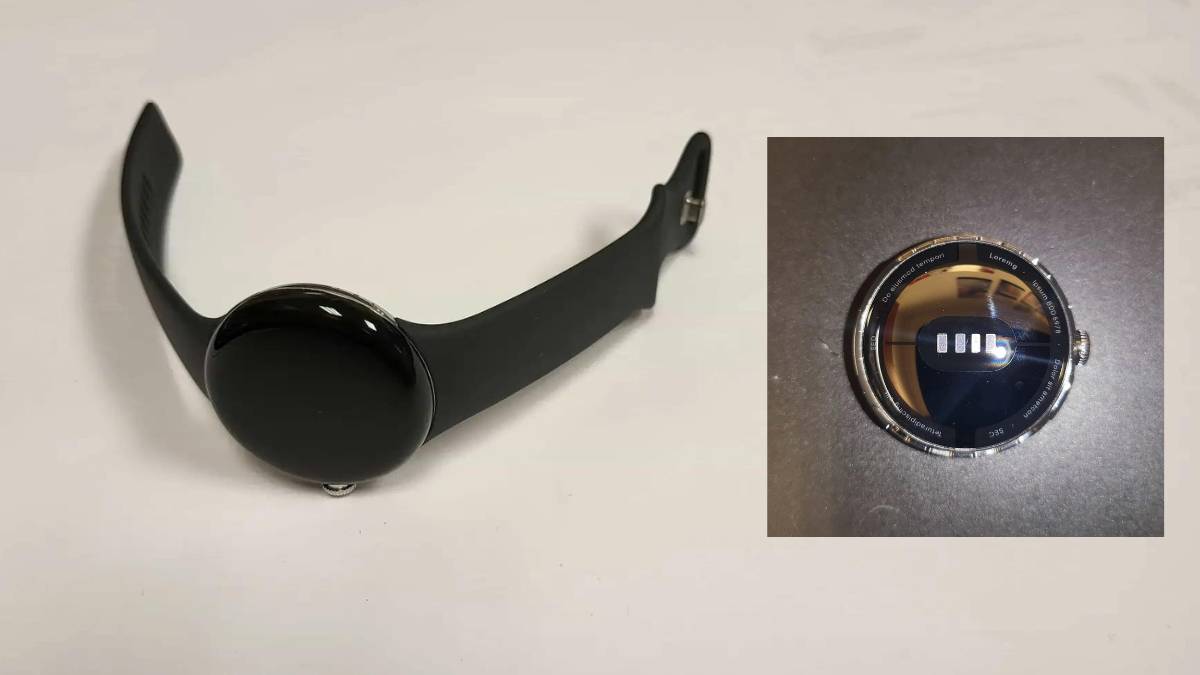 The Google Pixel watch leak showing the watch and its underside