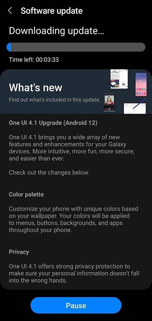 A software update being installed on a Galaxy A52 4G