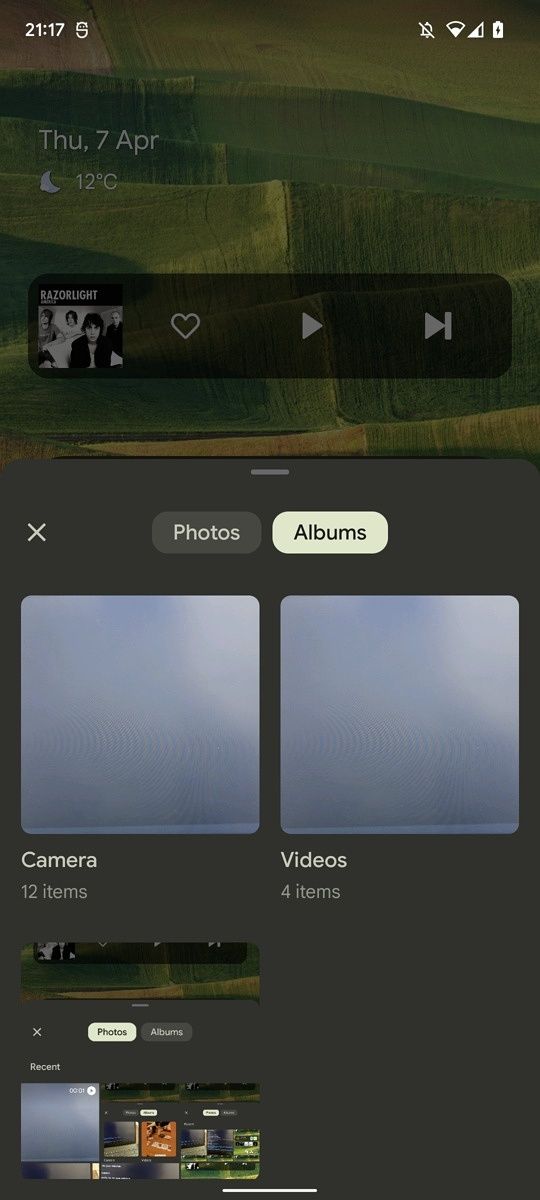 Android photo picker pop up
