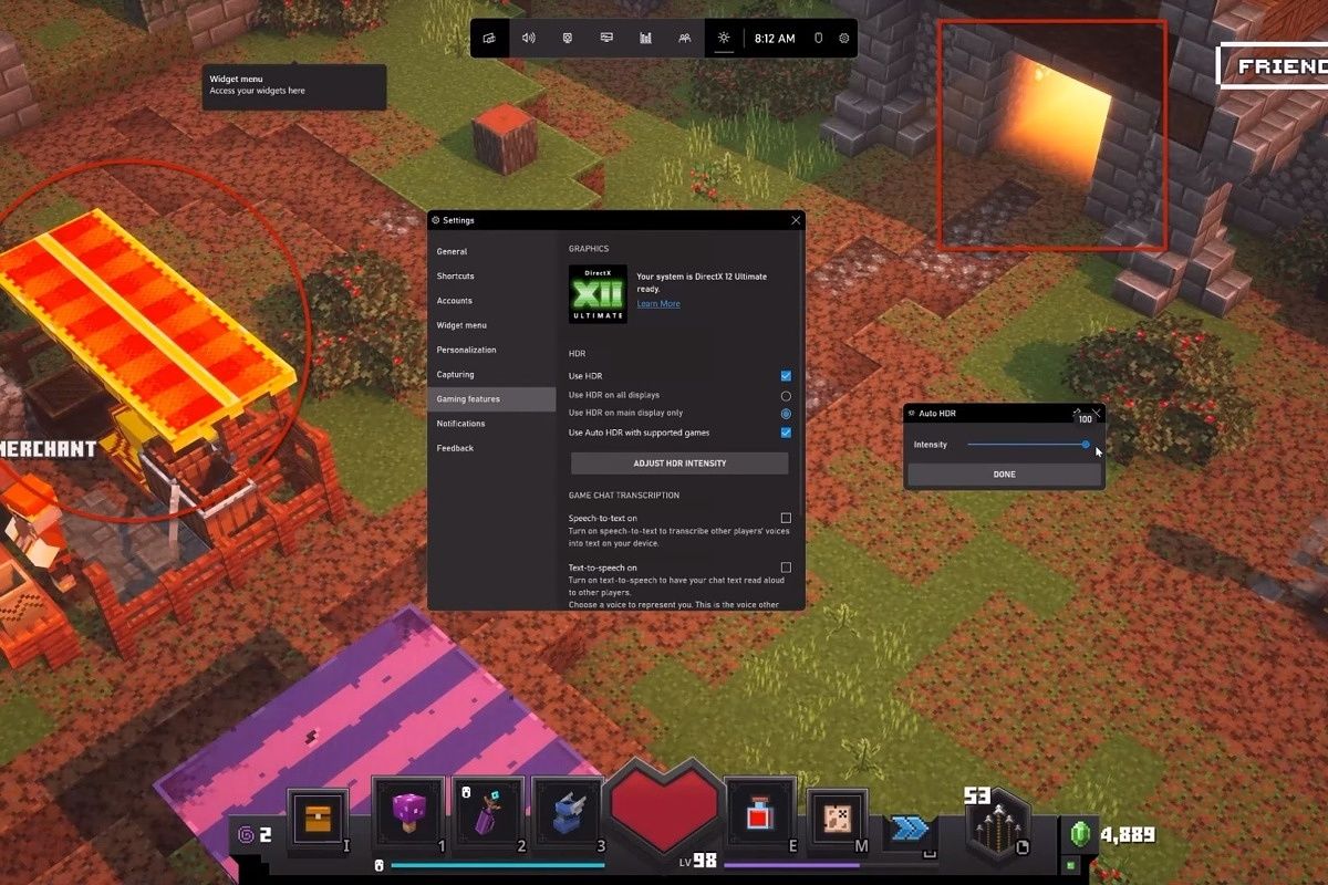 Windows 11 Auto HDR adjustments in Minecraft Dungeons