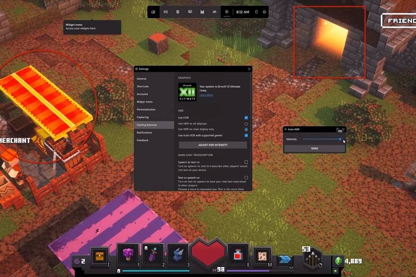 Windows 11 Auto HDR adjustments in Minecraft Dungeons