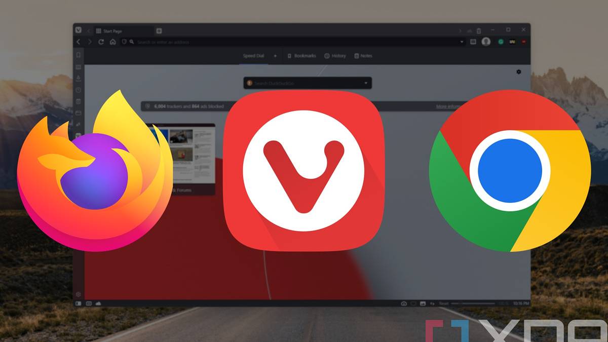 Windows 11 desktop with logos for Chrome, Firefox, and Vivaldi browser logos on top
