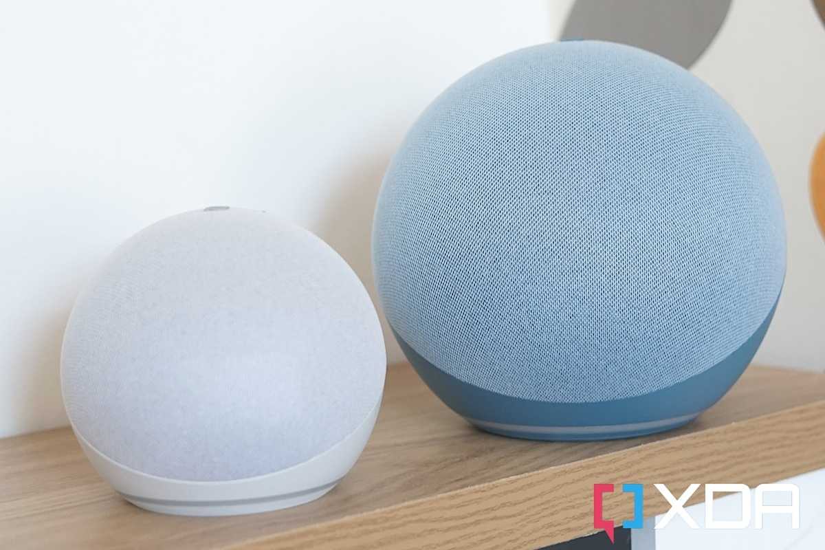 Amazon Echo and Echo Dot on a table