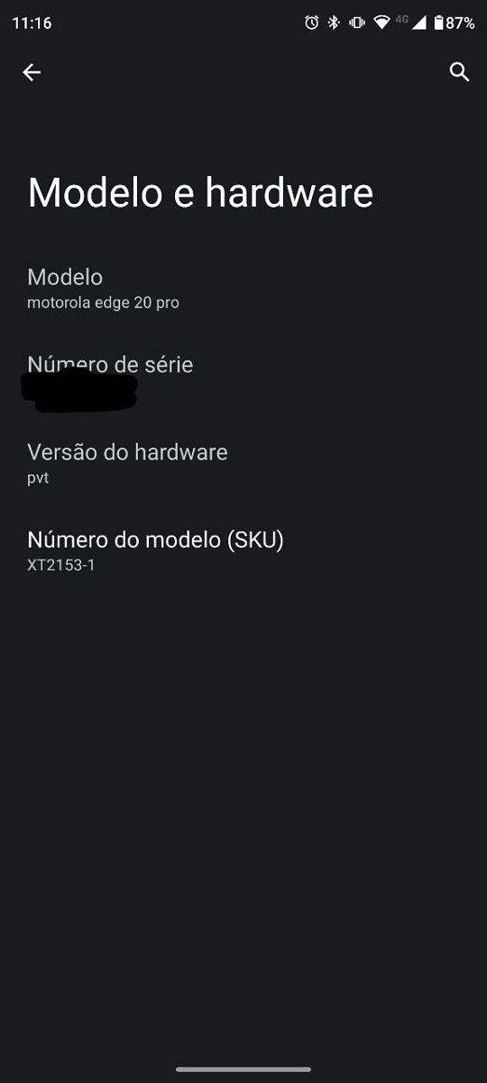 Software version section of Motorola Edge 20 Pro in Portuguese