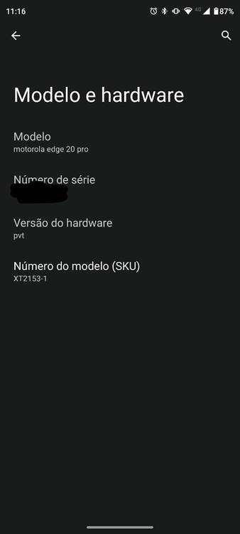 Software version section of Motorola Edge 20 Pro in Portuguese