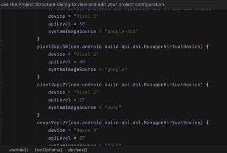 Android Studio Dolphin beta Gradle Managed Devices