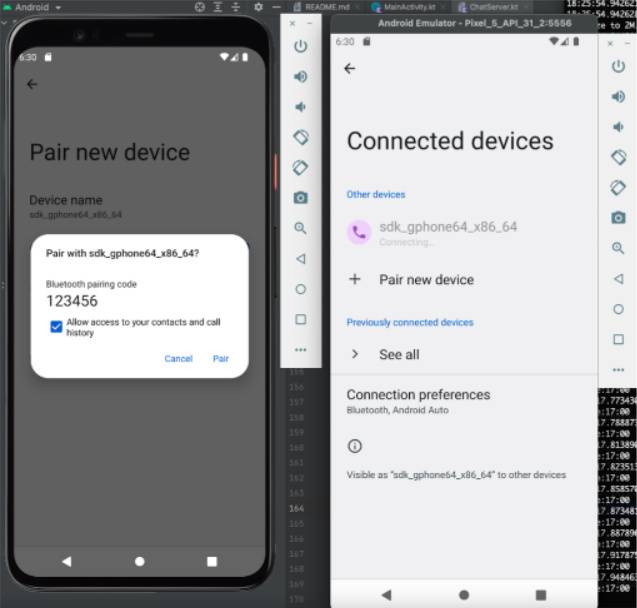 Android Studio Electric Eel Canary Pairing two Android Emulators using Emulated Bluetooth qw eolufhwqef