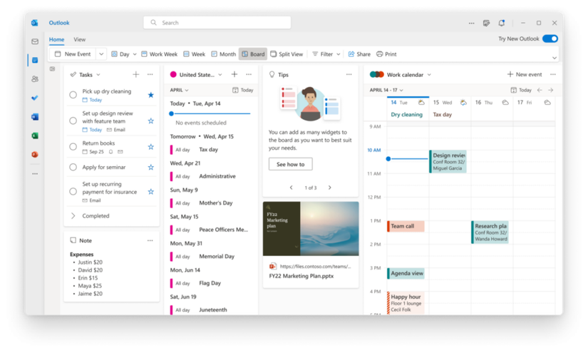 Calendar Board view in new Outlook app for Windows