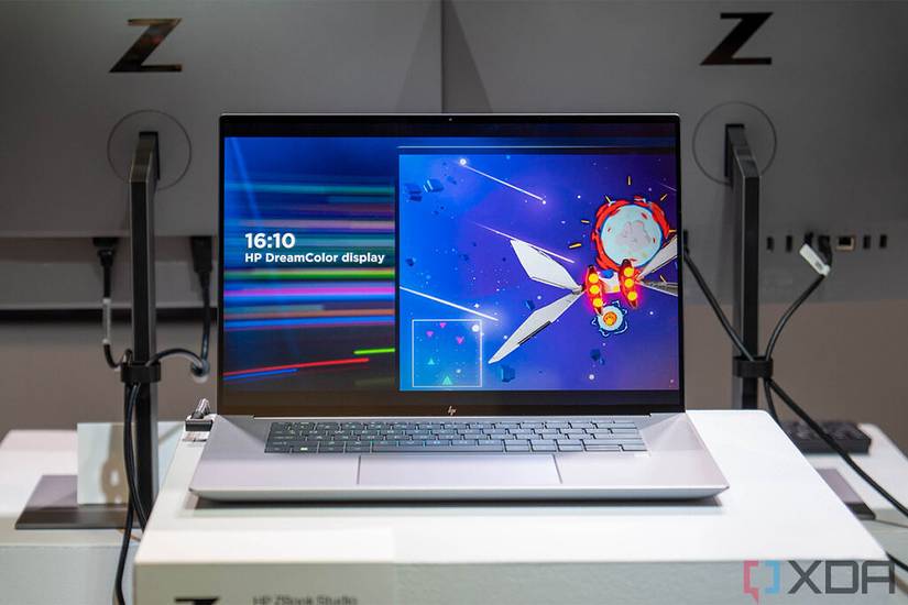HP ZBook Studio with Z logos behind it