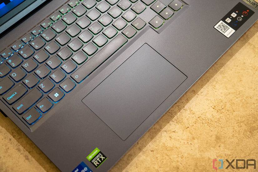 Angled view of laptop touchpad