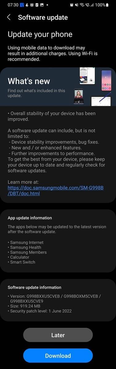Samsung Galaxy S21 June 2022 patch