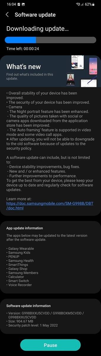 Samsung Galaxy S21 May 2022 CVDD update