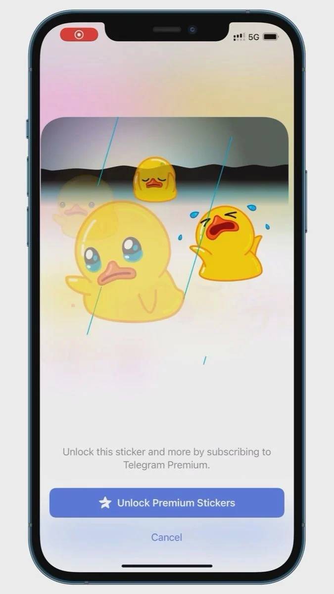 Telegram on iOS with a blue button at the bottom asking users to subscribe to Telegram Premium