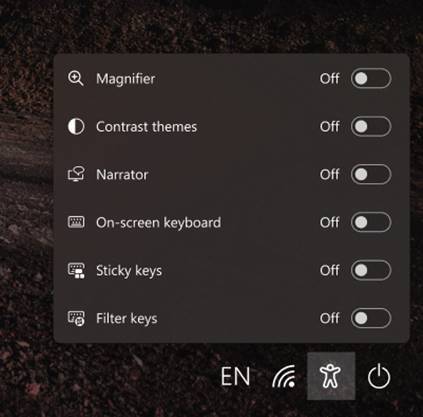 Accessibility flyout in login screen Windows 11
