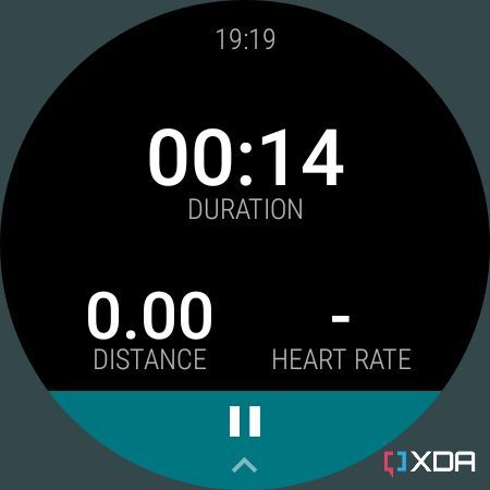 Running session being recorded with the duration, distance, and heart rate info