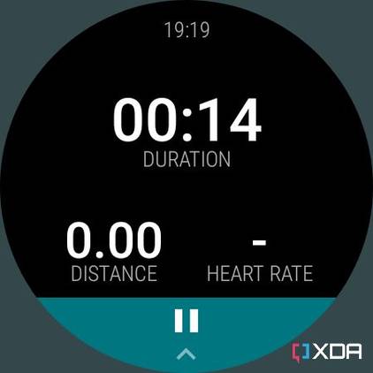 Running session being recorded with the duration, distance, and heart rate info