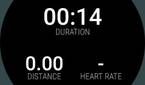 Running session being recorded with the duration, distance, and heart rate info