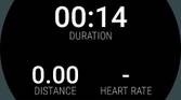 Running session being recorded with the duration, distance, and heart rate info