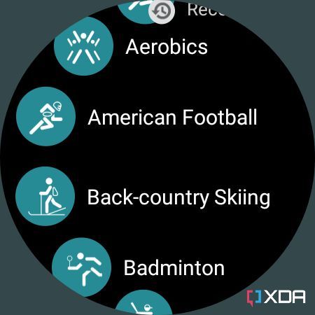 A carousel of sports modes in Adidas Running Wear Os app
