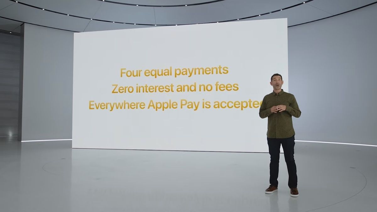 slide from an apple event stating how Apple Pay works