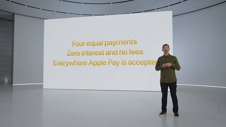 slide from an apple event stating how Apple Pay works