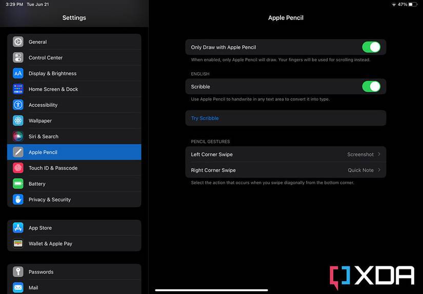 Apple Pencil 2 settings