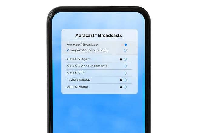 A phone showing a list of available Bluetooth audio broadcasts