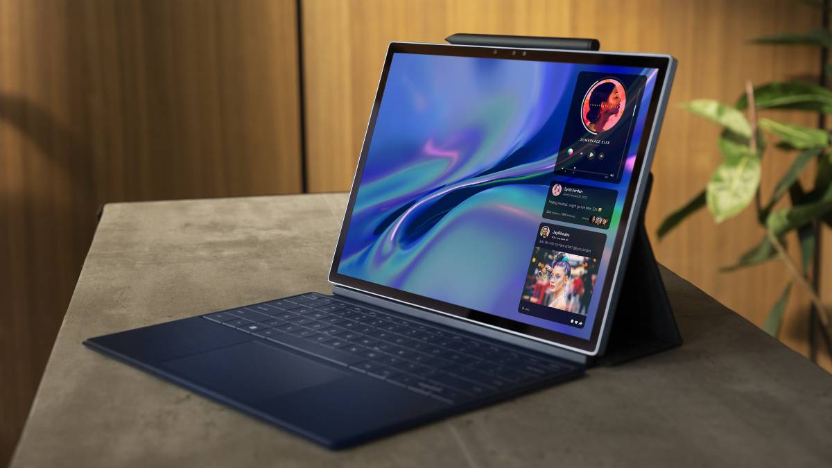 Dell XPS 13 2-in-1 with XPS Folio cover on a countertop