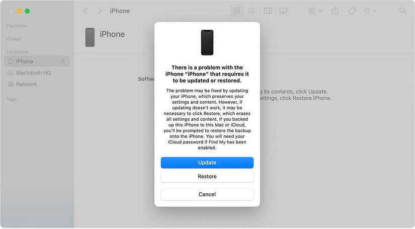 Finder restore iPhone