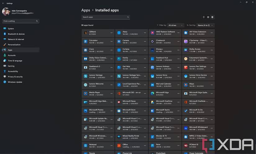 Installed apps page in Settings in Windows 11 22H2
