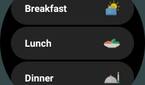 Options to log breakfast, lunch, and dinner in Lifesum Wear OS app