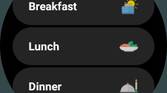 Options to log breakfast, lunch, and dinner in Lifesum Wear OS app