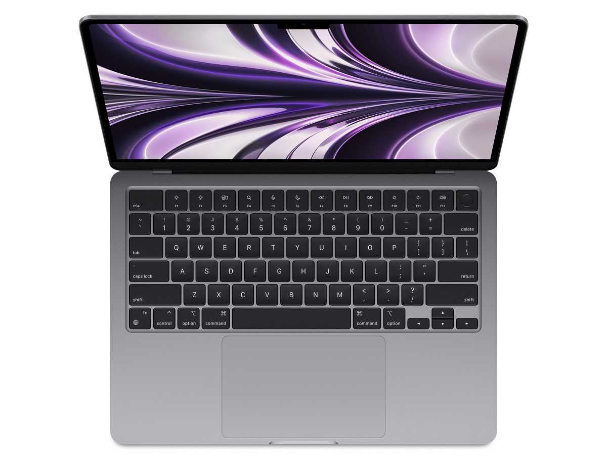 MacBook Air 2022 Space Grey overhead view with lid open