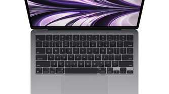 MacBook Air 2022 Space Grey overhead view with lid open