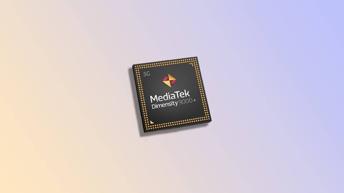 MediaTek Dimensity 9000 Plus graphic on gradient background.